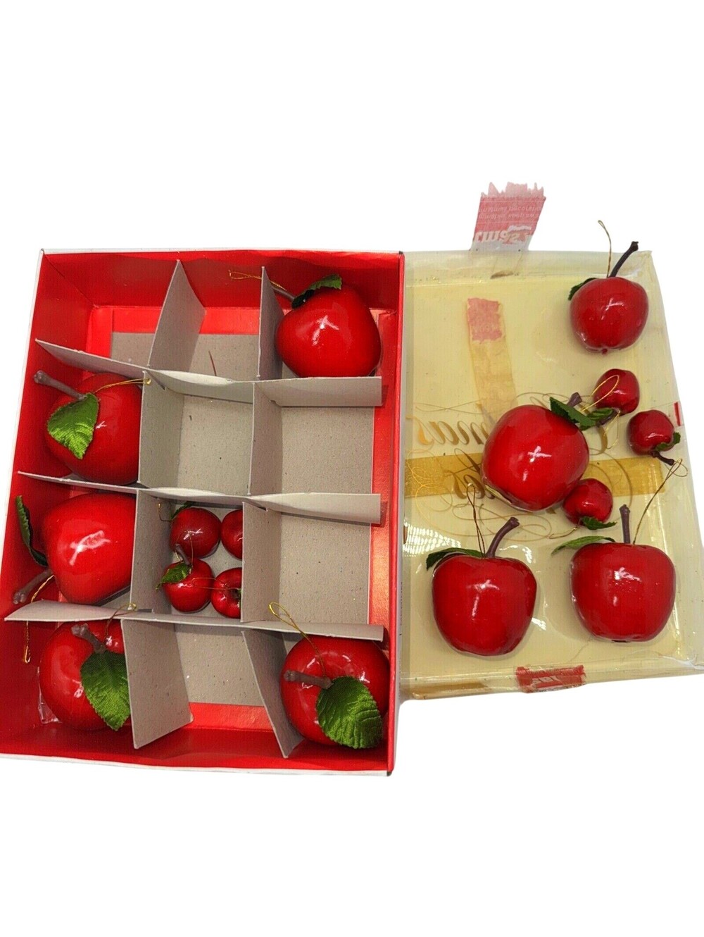 16 Sears Vintage 1" 2” Christmas Apples Ornaments OG Box farm Country Rustic